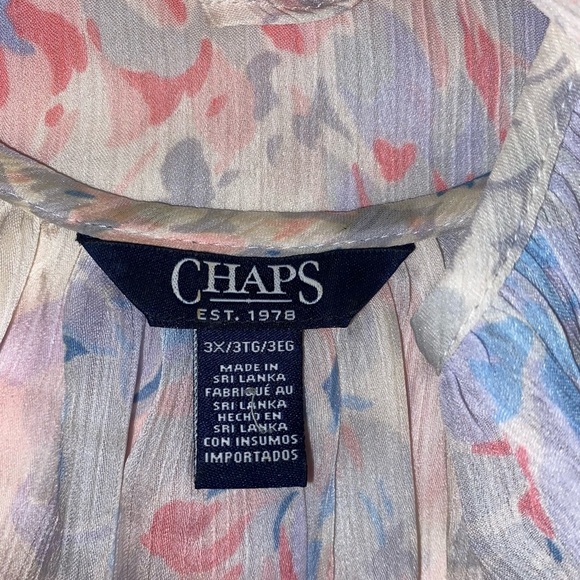 CHAPS Floral Pattern Flutter Ruffle Sleeves Boho Plus Size Blouse PNK/WHT SZ 3X - Picture 5 of 8